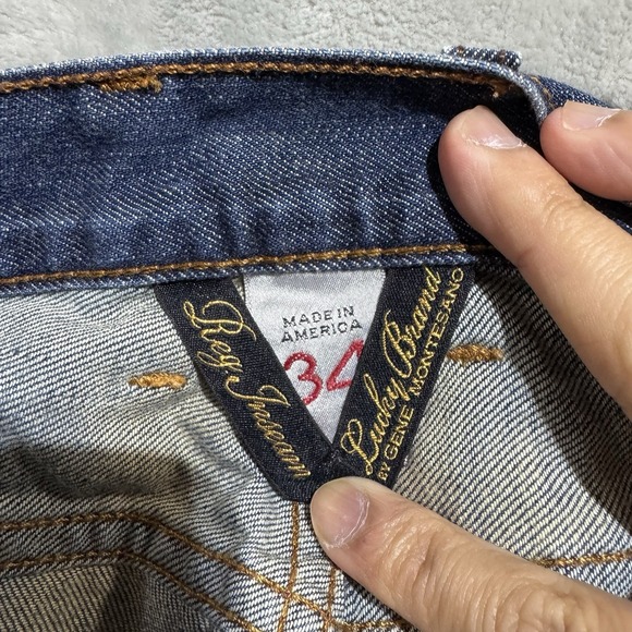 Lucky Brand Straight Leg Jeans Men's 34 Blue Washed USA Made Y2K 5 Pocket Design - Picture 3 of 8